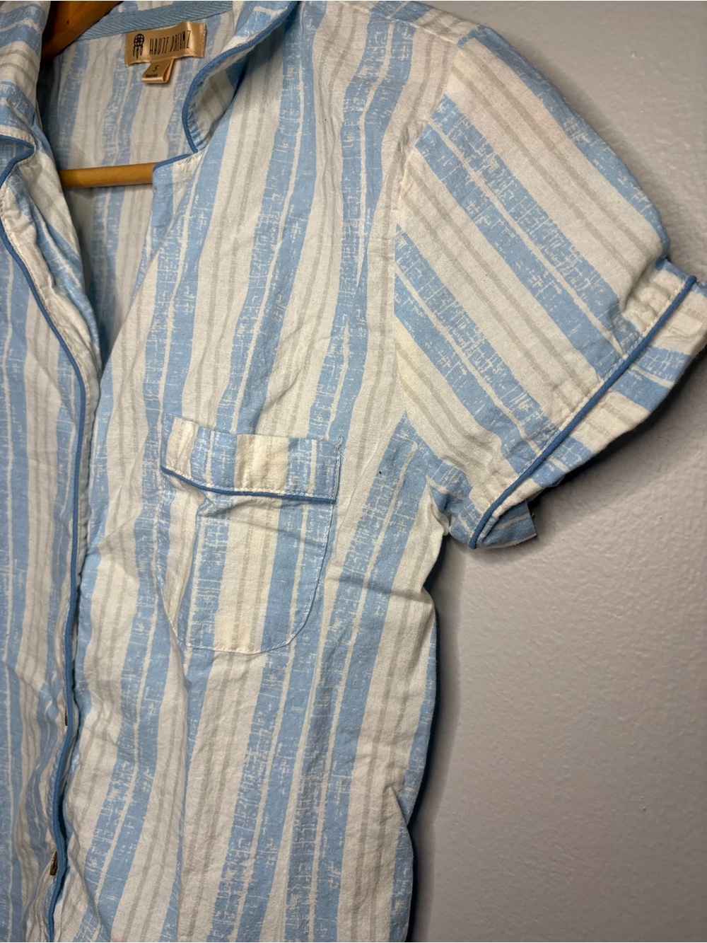 Haute Dreamz Blue White Stripe 100% Cotton Pajama Set Size Small - Picture 6 of 14